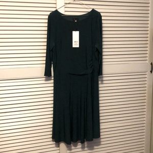 Green retro fit and flare dress with 3/4 length sleeves perfect for work!